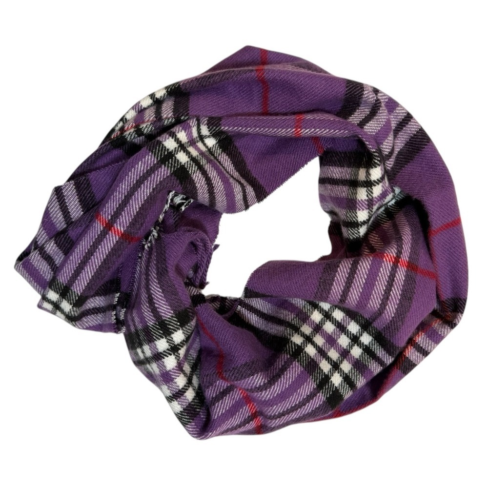 Vintage 100% Cashmere Scarf Made in Scotland Purple Plaid Check Fringe Soft
